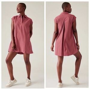Athleta Size S Performance Poplin Dress Short Sleeve Rosewood Pink Stretch
